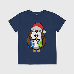 Футболка хлопковая детская Сова Клаус, цвет: тёмно-синий