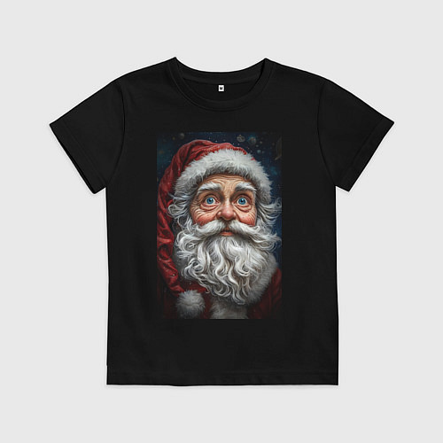 Детская футболка Дед мороз с большими глазами / Черный – фото 1