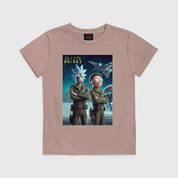 Футболка хлопковая детская Rick and Morty - air force нейроарт, цвет: пыльно-розовый