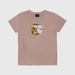 Футболка хлопковая детская Капибара за компьютером мем все в порядке, цвет: пыльно-розовый