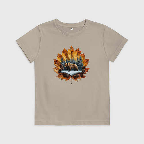 Детская футболка Медведь на кленовом листе / Миндальный – фото 1