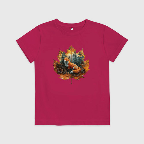 Детская футболка Лиса и лист / Маджента – фото 1