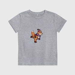 Футболка хлопковая детская Лисичка на коньках, цвет: меланж