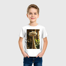 Футболка хлопковая детская Кот с длинной шеей, цвет: белый — фото 2