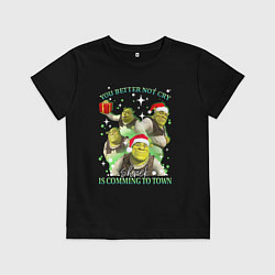 Футболка хлопковая детская Шрек в городе - Новый год, цвет: черный