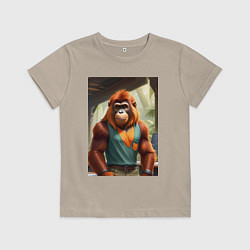 Футболка хлопковая детская Орангутанг хуманизация, цвет: миндальный