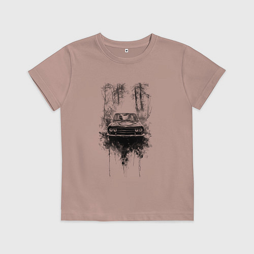 Детская футболка Авто в лесу / Пыльно-розовый – фото 1