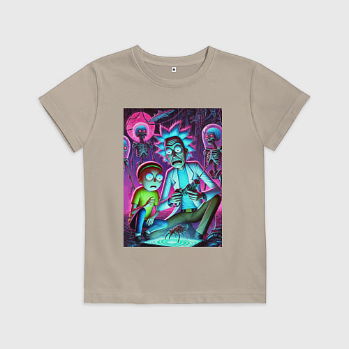 Детская футболка Рик и Морти изучают инопланетное насекомое / Миндальный – фото 1