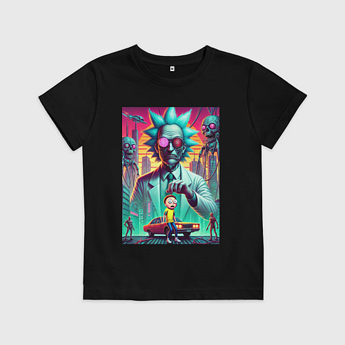 Детская футболка Рик подарил Морти автомобиль - нейроарт / Черный – фото 1