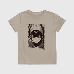 Футболка хлопковая детская Иллюстрация голубоглазой девушки, цвет: миндальный