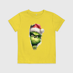 Футболка хлопковая детская Гринч похититель рождества в ожидании нового года, цвет: желтый