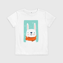 Футболка хлопковая детская Снежный заяц с шарфом, цвет: белый