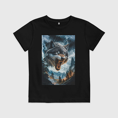Детская футболка Голова волка с оскаленной пастью / Черный – фото 1