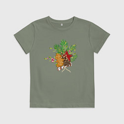 Футболка хлопковая детская Новогодний букет, цвет: авокадо