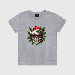 Футболка хлопковая детская Рождественский венок с черепом, цвет: меланж