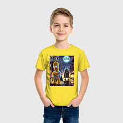 Футболка хлопковая детская Homer Simpson vs Batman - ai art joke, цвет: желтый — фото 2