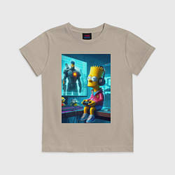 Футболка хлопковая детская Bart Simpson is an avid gamer, цвет: миндальный