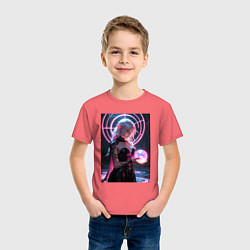 Футболка хлопковая детская Эльфийка с магической сферой, цвет: коралловый — фото 2