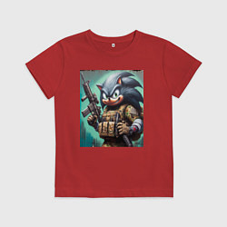 Футболка хлопковая детская Ёжик Соник солдат спецназа - нейроарт, цвет: красный