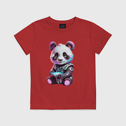 Футболка хлопковая детская Funny panda - cyberpunk fantasy, цвет: красный