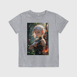 Футболка хлопковая детская Девушка-эльф с магическим луком, цвет: меланж