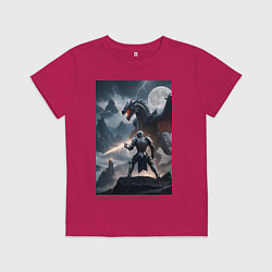Футболка хлопковая детская Сражение рыцаря с драконом в стиле Demons Souls, цвет: маджента
