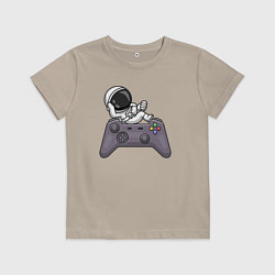 Футболка хлопковая детская Космонавт игроман, цвет: миндальный