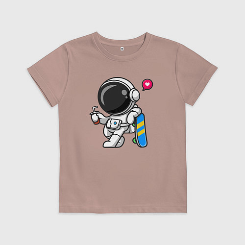 Детская футболка Скейтер астронавт / Пыльно-розовый – фото 1