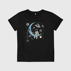 Футболка хлопковая детская Космическая рыбалка, цвет: черный