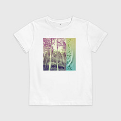 Футболка хлопковая детская Крымский лес японскими иероглифами, цвет: белый