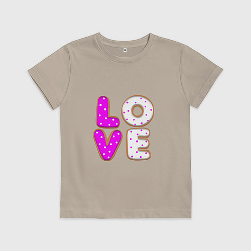 Детская футболка Love - розовый пряник / Миндальный – фото 1