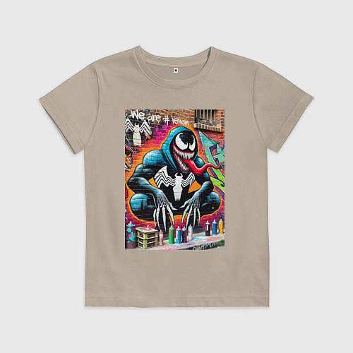 Детская футболка Веном сидит на кортах - граффити / Миндальный – фото 1