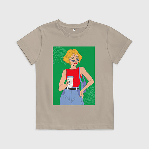 Детская футболка Капучино вайб зеленый / Миндальный – фото 1