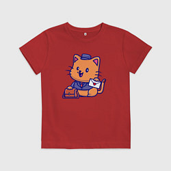 Футболка хлопковая детская Котик почтальон, цвет: красный