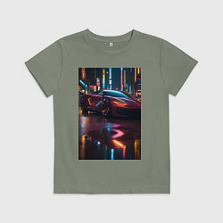 Футболка хлопковая детская Суперкар и неон, цвет: авокадо