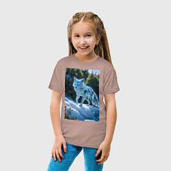Футболка хлопковая детская Кристальный волк на снегу, цвет: пыльно-розовый — фото 2