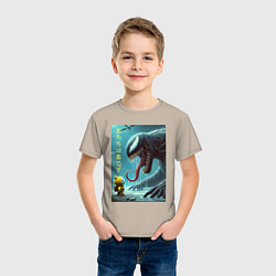 Футболка хлопковая детская Baby and Symbiote - we are a Venom meme, цвет: миндальный — фото 2