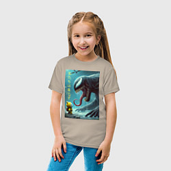 Футболка хлопковая детская Baby and Symbiote - we are a Venom meme, цвет: миндальный — фото 2