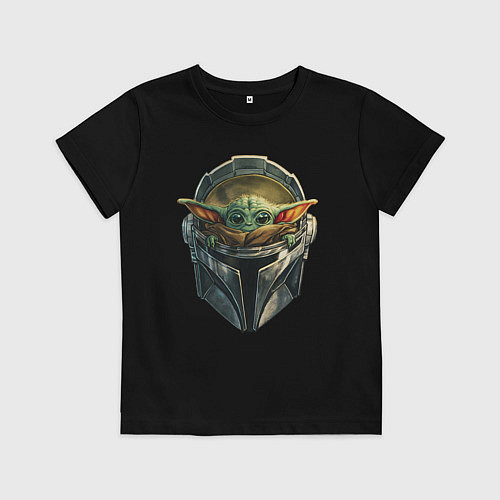 Детская футболка Малыш Грогу в шлеме Мандалорец / Черный – фото 1