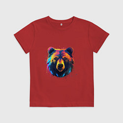 Футболка хлопковая детская Медведь абстракция, цвет: красный