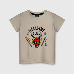 Футболка хлопковая детская Stranger things - hellfire club, цвет: миндальный