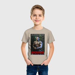 Футболка хлопковая детская Арнольд Шварценеггер - хищник, цвет: миндальный — фото 2
