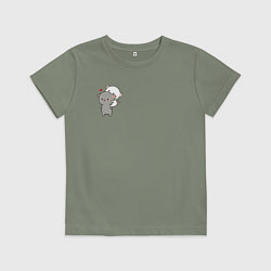 Футболка хлопковая детская Белый котик на спине у серого для пары, цвет: авокадо