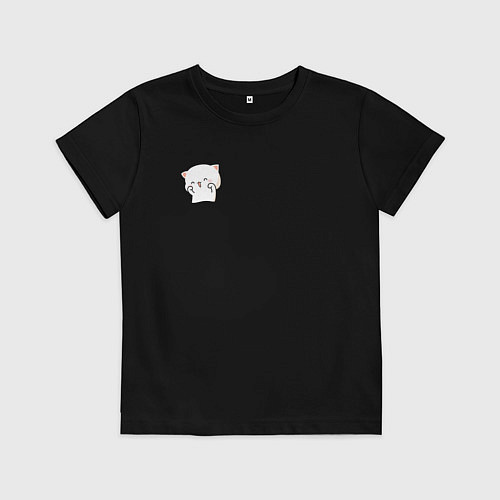 Детская футболка Милый белый котик для пары / Черный – фото 1