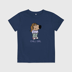 Футболка хлопковая детская Пара - Чилл девушка, цвет: тёмно-синий