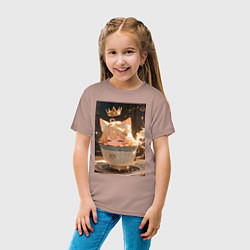 Футболка хлопковая детская Кошечка с короной в чашке, цвет: пыльно-розовый — фото 2