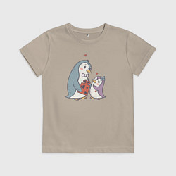 Футболка хлопковая детская Парочка влюбленных пингвинов, цвет: миндальный