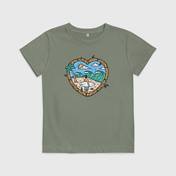 Футболка хлопковая детская Люблю серфинг, цвет: авокадо