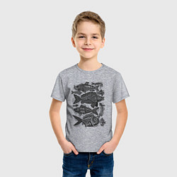 Футболка хлопковая детская Рыбы в народном стиле с орнаментами, цвет: меланж — фото 2
