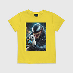Футболка хлопковая детская Venom and funny kitten with backpack, цвет: желтый